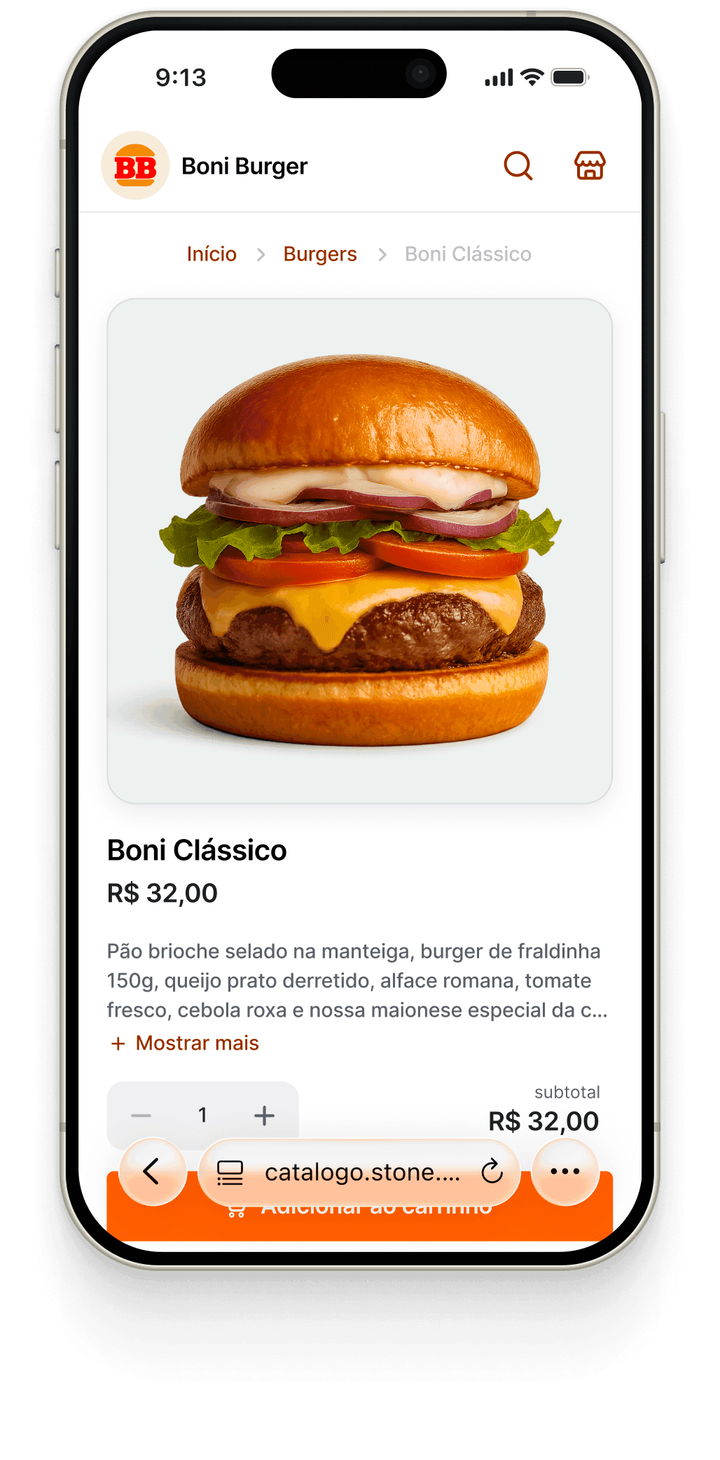 A product page in the catalog, with the item’s photo, price, description, and an add-to-cart button.