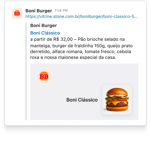 A Slack message sharing a product link, with a link preview showing the item’s photo, price, and description.