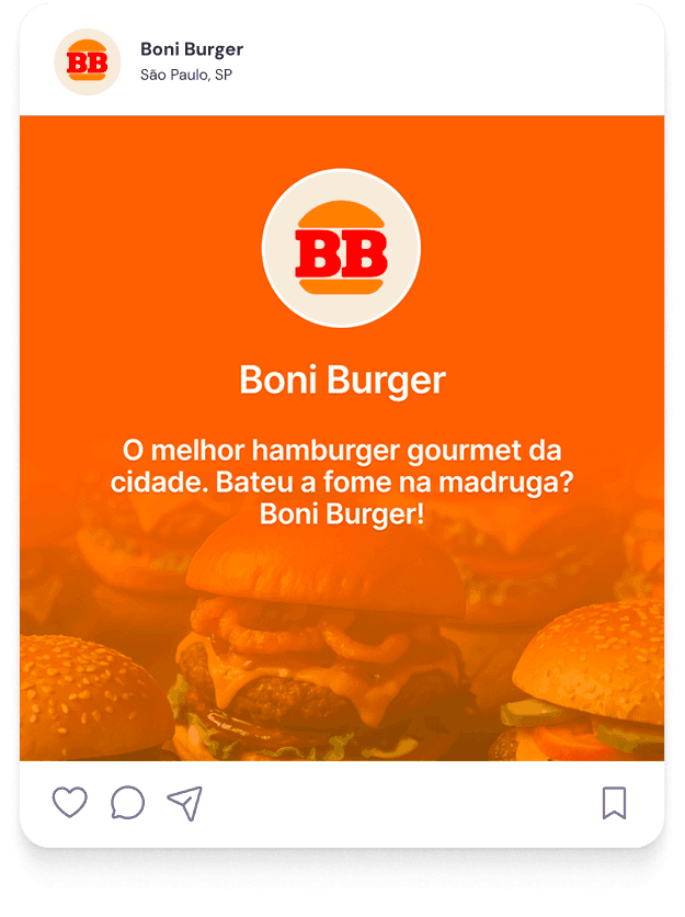 An Instagram post promoting the store, with its logo and tagline over a burger photo.
