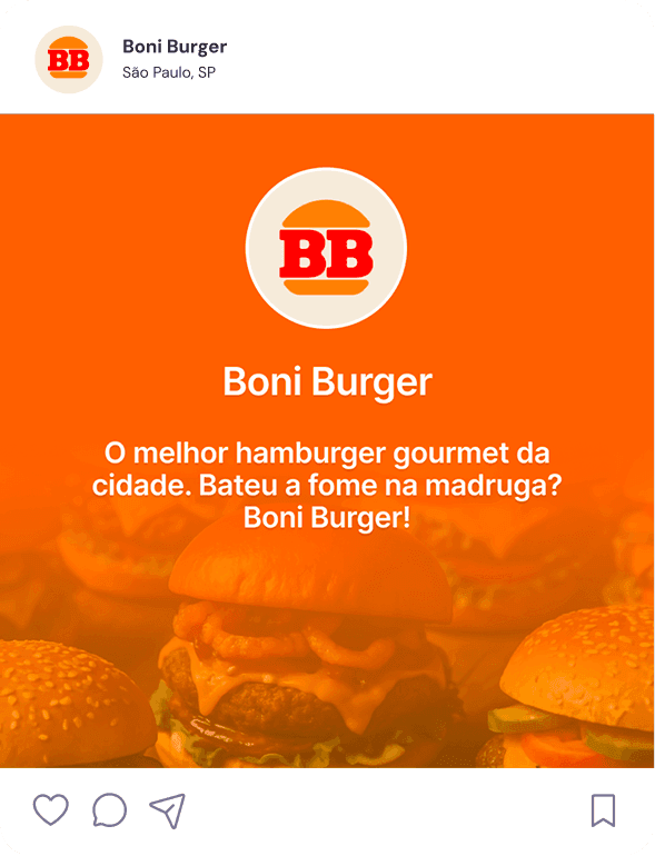 An Instagram post promoting the store, with its logo and tagline over a burger photo.